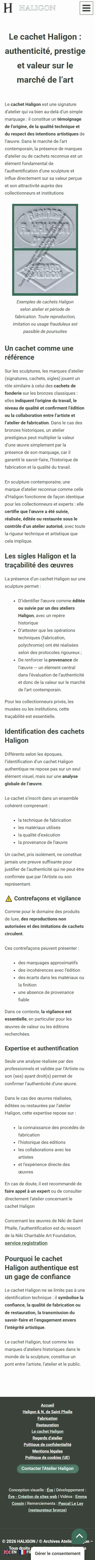 site haligon.art défilant en version mobile (responsive)